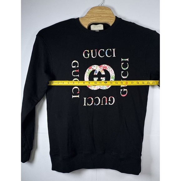 Gucci‎ Men's Sweatshirt Black Floral Logo Crewneck Black Cotton Sz "Lg" - Picture 7 of 9